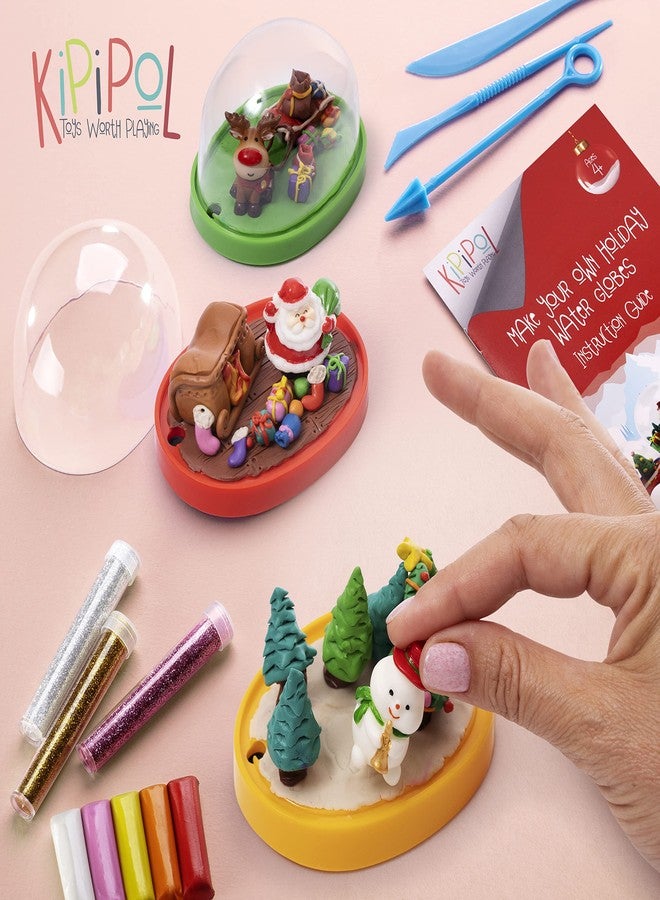 Kipipol Make Your Own Holiday Water Globe Kit - 3X DIY Snow Globe Making Kit w/ 3 Figures, 10 Packs of Modeling Clay for Sculpting, Crafts for Girls Ages 4-6, Arts and Crafts for Kids Ages 4-6-8-12 - Image 5